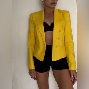 NEW  L'AGENCE Yellow Cropped Suit Open Front Jacket Modern Silhouette